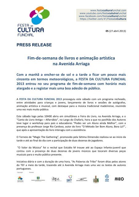 Press release 05 - CÃ¢mara Municipal do Funchal