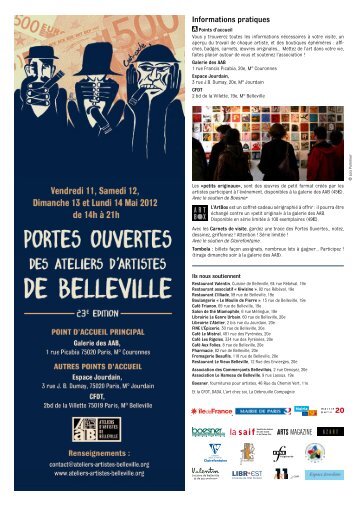 Le plan des Portes Ouvertes 2012 - Ateliers d'Artistes de Belleville