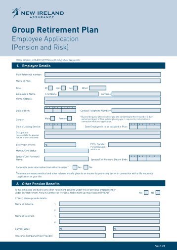 Group Retirement Plan Employee Application - New Ireland ...