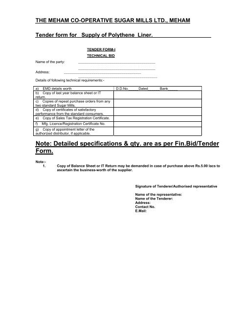 Detailed specifications & qty. are as per Tender form.. Sr.No ...