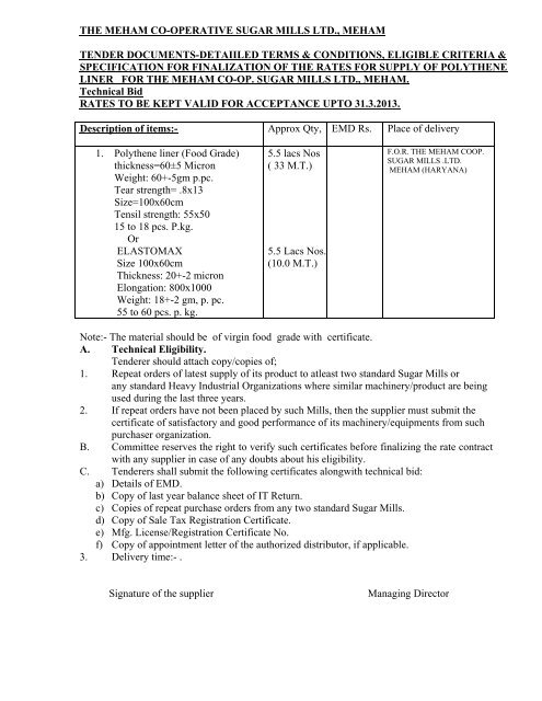 Detailed specifications & qty. are as per Tender form.. Sr.No ...