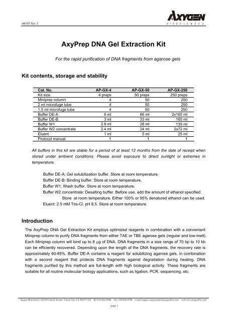 g AxyPrep DNA Gel Extraction Kit