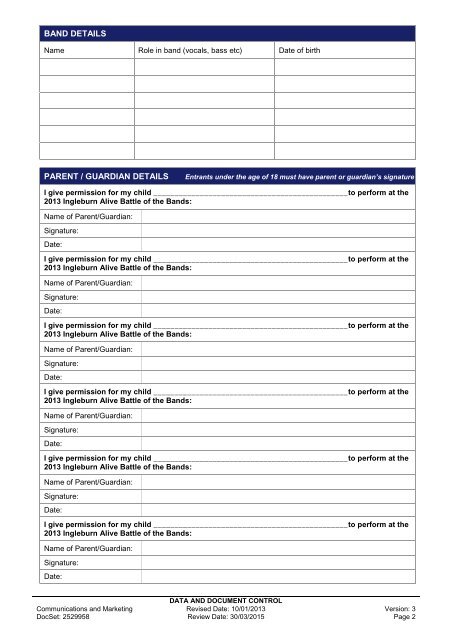 Ingleburn Alive - Battle of the Bands Entry Form - Campbelltown City ...