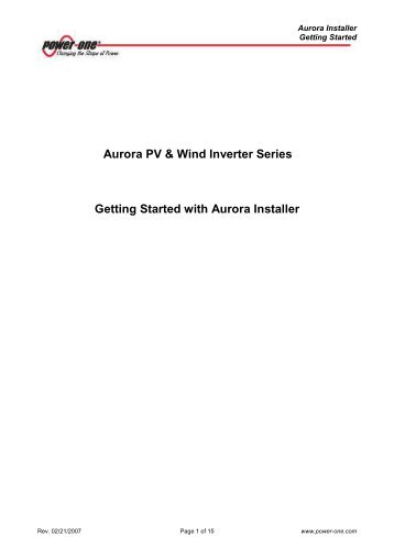 Aurora Installer Software Manual - Power-One