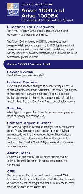 AriseÂ® 1000 and Arise 1000EX - Joerns