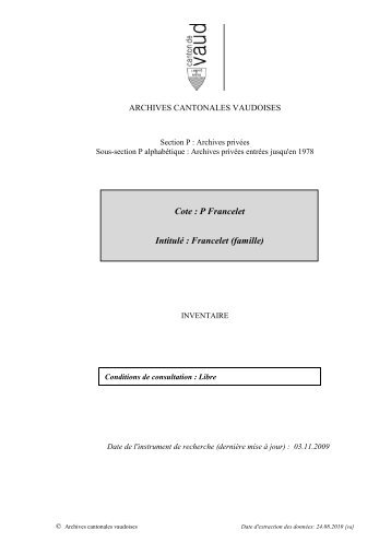 Francelet (famille) - Inventaires des Archives Cantonales Vaudoises