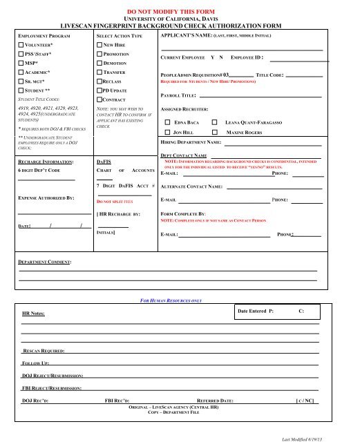 Background Check Authorization - Human Resources - UC Davis