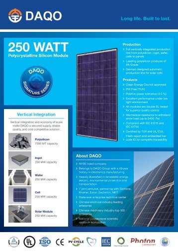 Daqo poly solar panel datasheet - Energy Matters