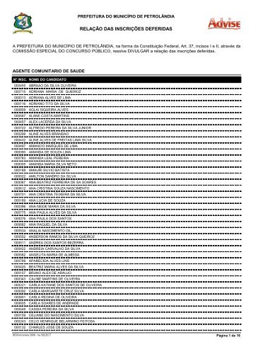 RelaÃ§Ã£o das InscriÃ§Ãµes Deferidas (Completo) - Advise