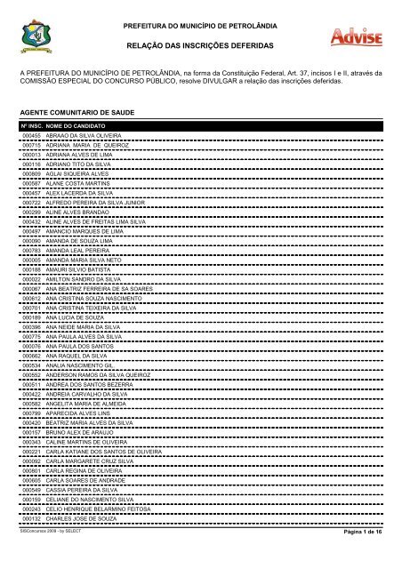 RelaÃ§Ã£o das InscriÃ§Ãµes Deferidas (Completo) - Advise