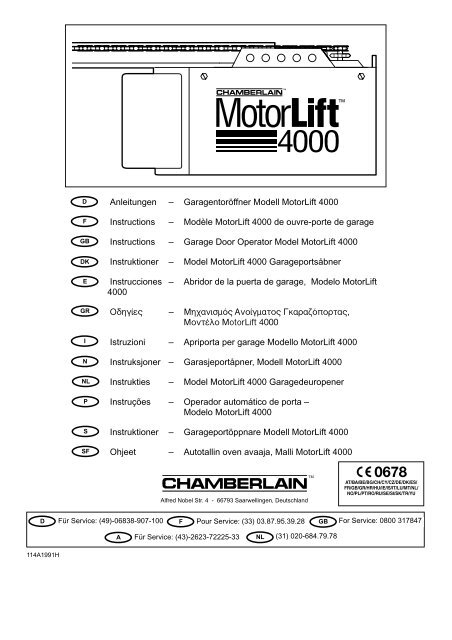 Anleitungen â GaragentorÃ¶ffner Modell MotorLift 4000 Instructions ...