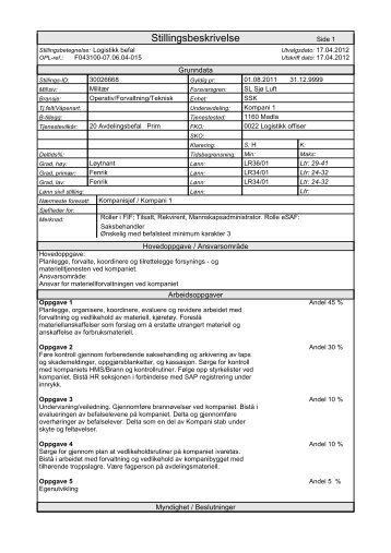 Stillingsbeskrivelse - Forsvaret
