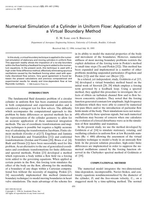 Numerical Simulation of a Cylinder in Uniform Flow: Application of a ...