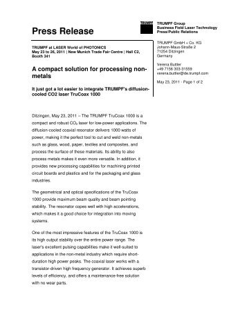 Press Release - Trumpf GmbH + Co. KG