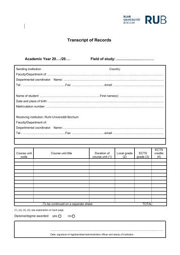 Transcript of Records - International - Ruhr-Universität Bochum