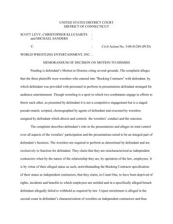 Levy v. WWE (download here - Connecticut Employment Law Blog