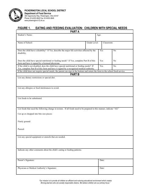 Eating and Feeding Evaluation Form - Pickerington Local School ...