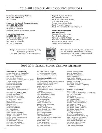 2010-2011 Seagle Music Colony Sponsors