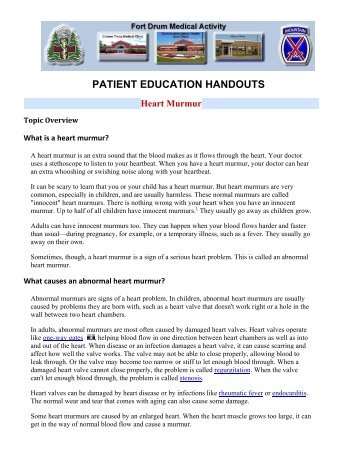 PATIENT EDUCATION HANDOUTS Heart Murmur - US Army ...