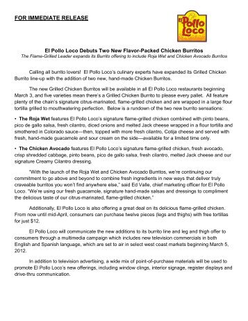 FOR IMMEDIATE RELEASE - El Pollo Loco