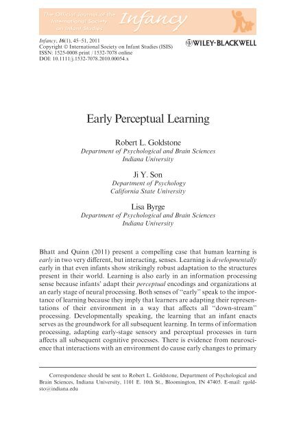 Early Perceptual Learning - Percepts and Concepts Laboratory ...