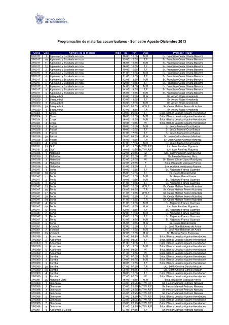 Programación de materias cocurriculares - Semestre Agosto ...