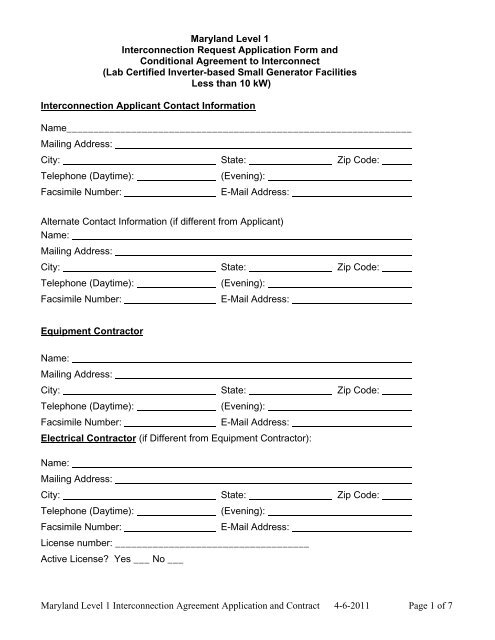 MD Level 1 Interconnection Application Form and ... - FirstEnergy