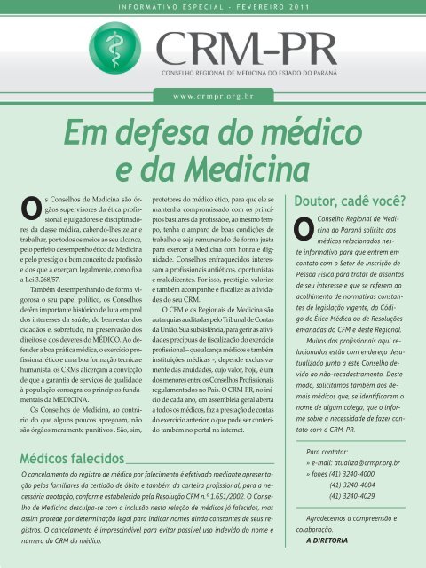 Em defesa do médico e da Medicina - Conselho Regional de ...