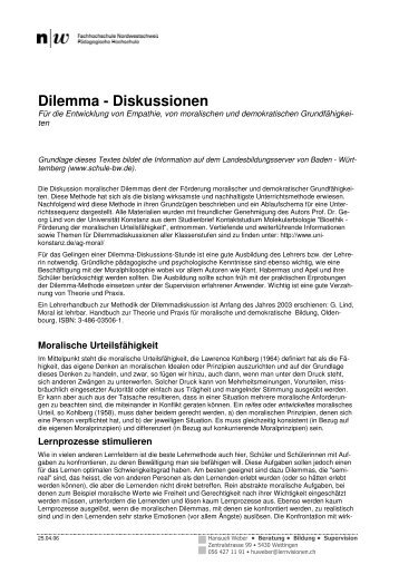 Dilemmadiskussionen - Anleitung - Lernvisionen.ch