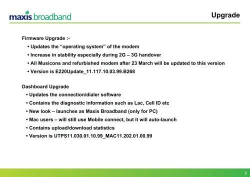 E220 Software and Firmware Upgrade - Maxis