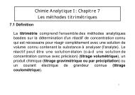 Chimie Analytique I: Chapitre 7 Les méthodes titrimétriques