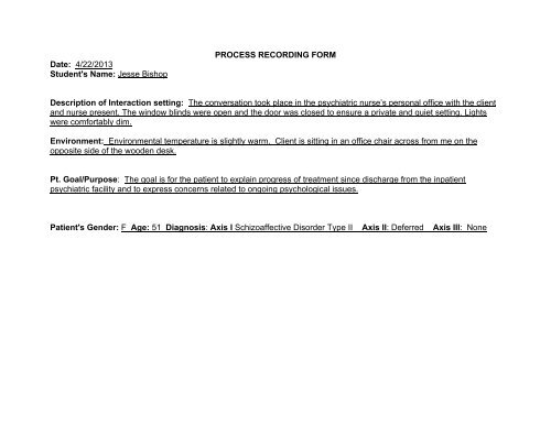 Process Recording Form - Communication Across the Curriculum ...