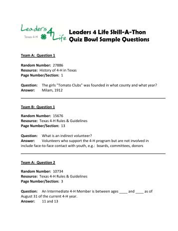 Leaders 4 Life Skill-A-Thon Quiz Bowl Sample Questions