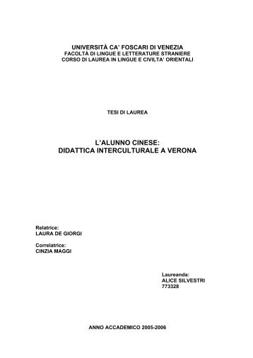 l'alunno cinese: didattica interculturale a verona - Cestim