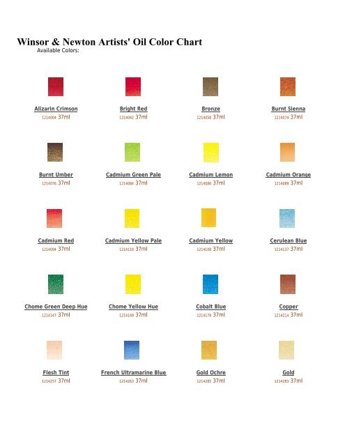 Winsor Newton Oil Color Chart