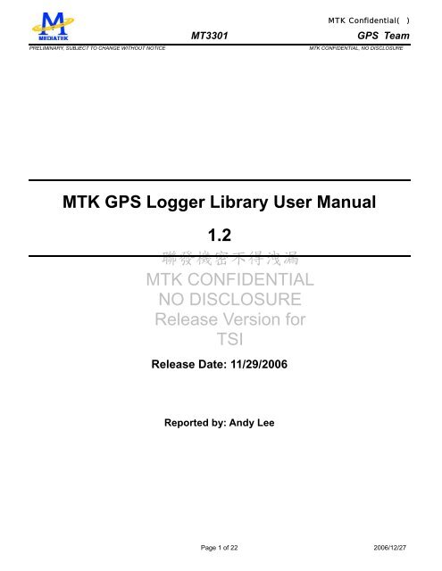 MTK GPS Logger Library User Manual - rigacci.org