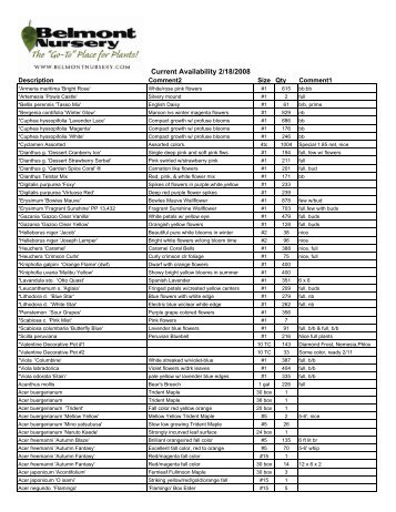 Current Availability - Belmont Nursery