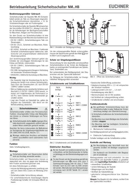 Betriebsanleitung Sicherheitsschalter NM..HB - EUCHNER GmbH + ...