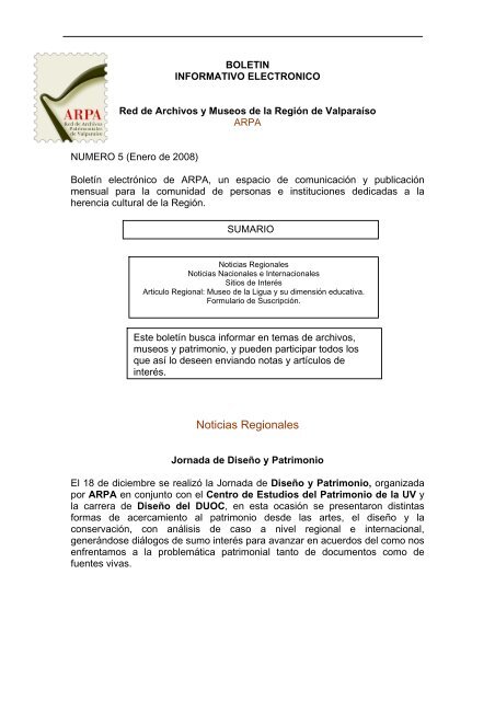 boletin informativo electronico numero 5 (pdf) - ARPA - Pontificia ...