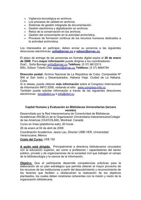 boletin informativo electronico numero 5 (pdf) - ARPA - Pontificia ...