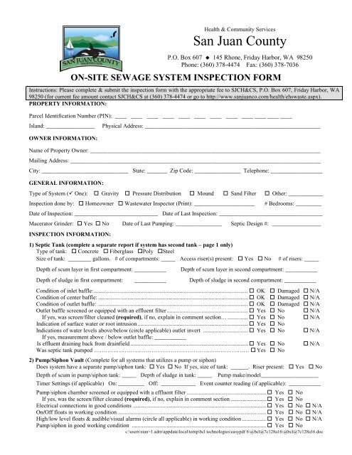 on-site sewage system inspection form - San Juan County