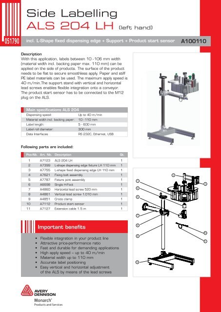 Side Labelling ALS 204 LH (left hand) - Avery Dennison