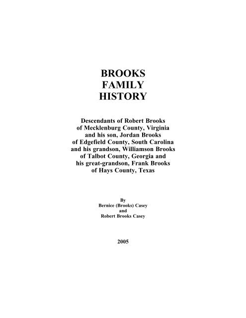 BROOKS FAMILY HISTORY - Interactive Family Histories