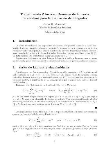 Transformada Z inversa. Resumen de la teorÂ´Ä±a de residuos para la ...