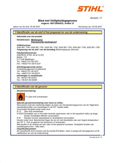 Blad met Veiligheidsgegevens - Stihl