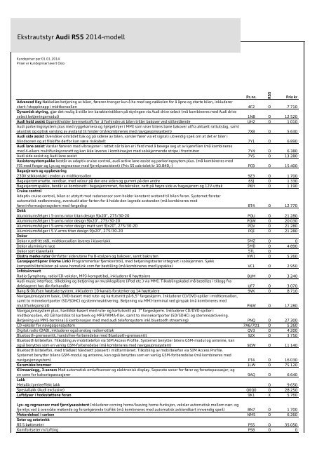 Prisliste Audi A5/S5 2014-modell