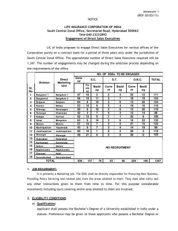 Annexure- I (REV-30/03/11) - Life Insurance Corporation of India