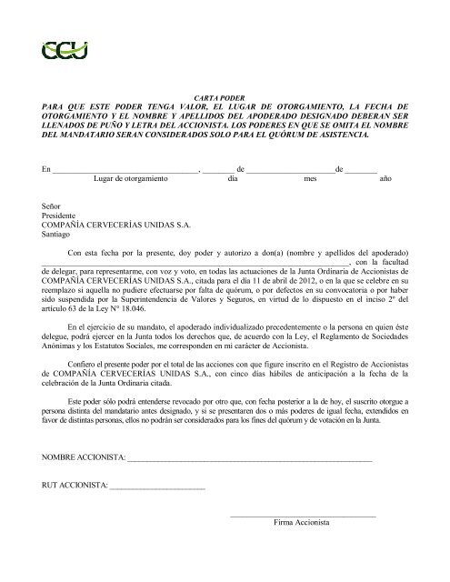 Carta CitaciÃ³n Junta Ordinaria de Accionistas - CCU Investor