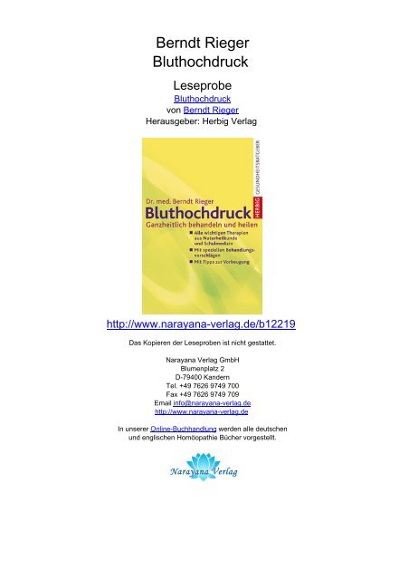 Berndt Rieger Bluthochdruck - Homöopathie Bücher, Narayana ...