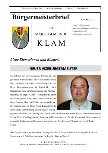 NEUER VIZEBÃRGERMEISTER - Gemeinde Klam